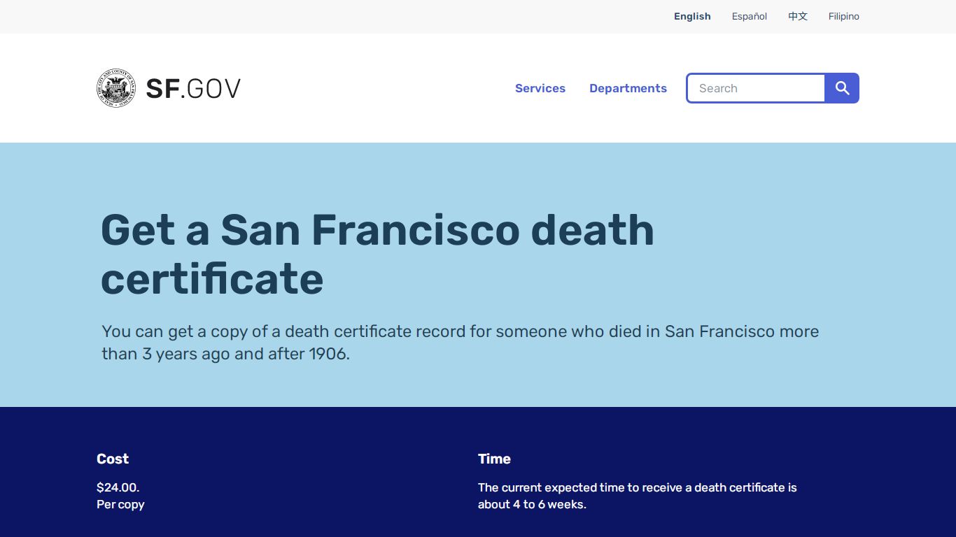 Get a San Francisco death certificate | San Francisco