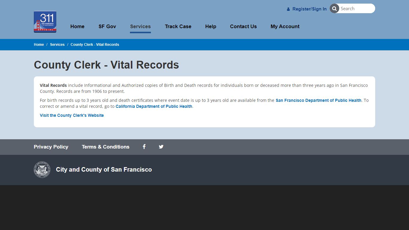 County Clerk - Vital Records | SF311