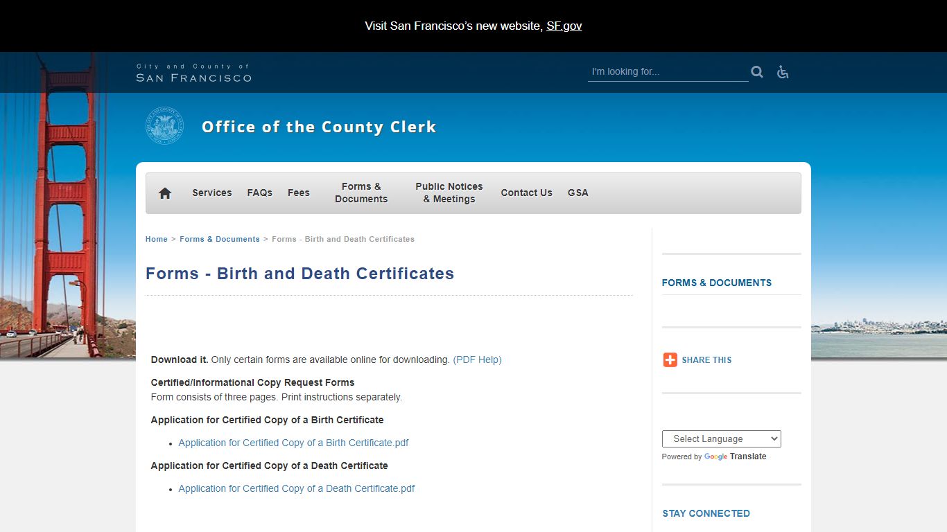 Forms - Birth and Death Certificates | Office of the County Clerk